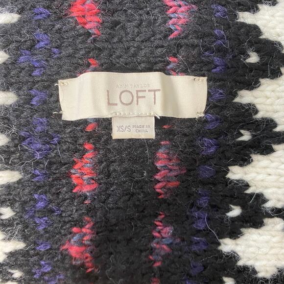 LOFT XS/S Fair‎ Isle Sweater Vest Drape Open Front Boho Layered Knit Cardigan - Picture 4 of 7